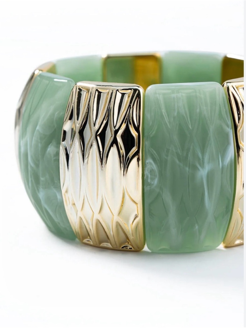 Gold and Sage Green Chunky Stretch Bracelet - Picture 3 of 6